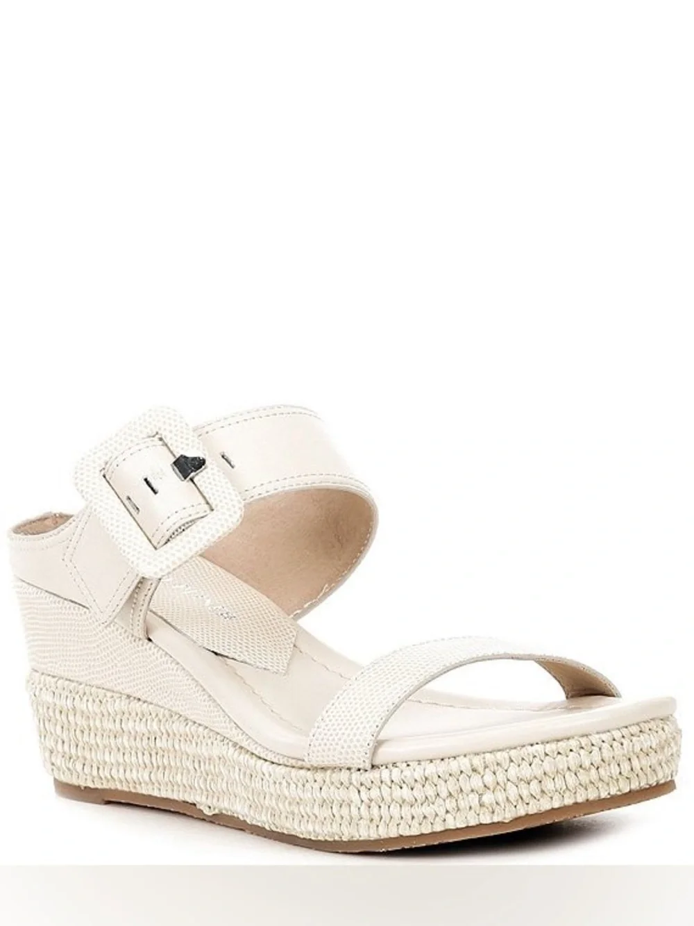 NWOT DONALD J. PLINER Gizelle Leather Buckle Double Banded Raffia Wedges Size 9